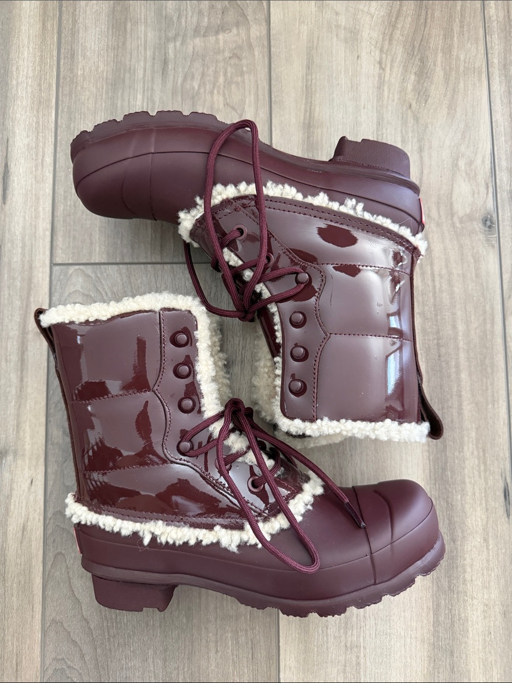 Hunter Patent Leather Lace Up Rain Boots Size US 6